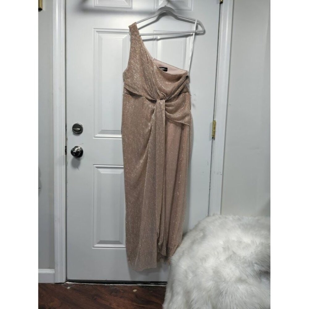 Glamour Womens Midi Dress Rose Gold One Sleeve Casual Polyester SZ 14 - Picture 2 of 16